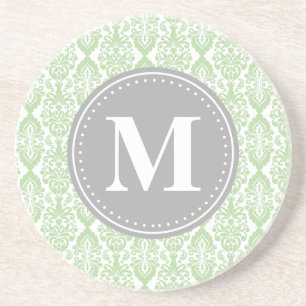 Posavasos Damasco en Monograma de gris verde de menta
