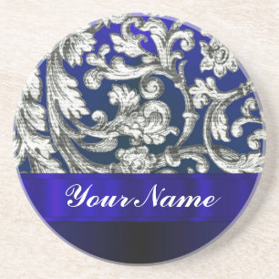 Posavasos damasco floral de bonito en azul