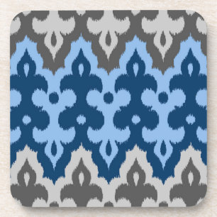 Posavasos Damasco marroquí de ikat, azul y gris / gris