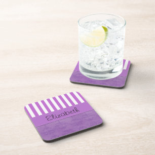 Posavasos Damasco morado, franjas moradas, rayas, tu nombre