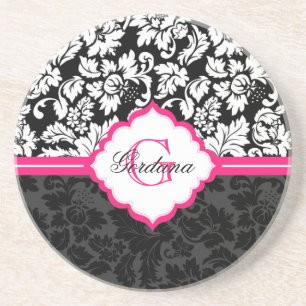 Posavasos Damascos florales blancos y rosados negros