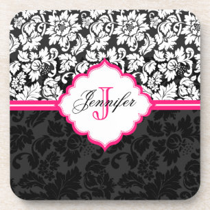 Posavasos Damascos florales blancos y rosados negros