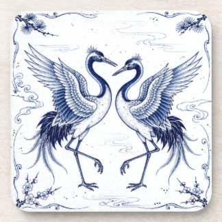 Posavasos Danza de grullas Estilo Imari japonés azul y blanc