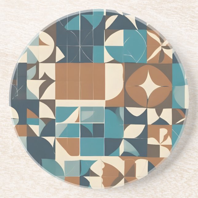Posavasos Dark Blue, Teal, Brown, and Tan Geometric Pattern (Frente)