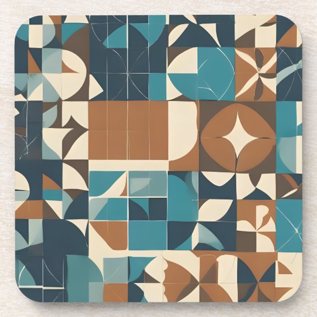 Posavasos Dark Blue, Teal, Brown, and Tan Geometric Pattern (Frente)