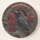 Posavasos Dark Gothic Beauty Red Roses Black Crow Raven Bird<br><div class="desc">Experience the artistry of Gothic beauty with this design, suited for a beautiful dark gothic valentine theme. Inspired by my love for black, deep reds, and brushed gold, this design showcases a fusion of dark sophistication and intricate details. Delicate roses and ornate hearts adorn the piece, together with the sleek...</div>