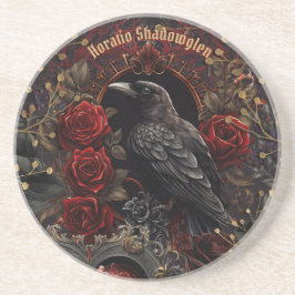 Posavasos Dark Gothic Beauty Red Roses Black Crow Raven Bird