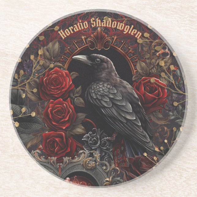 Posavasos Dark Gothic Beauty Red Roses Black Crow Raven Bird (Frente)