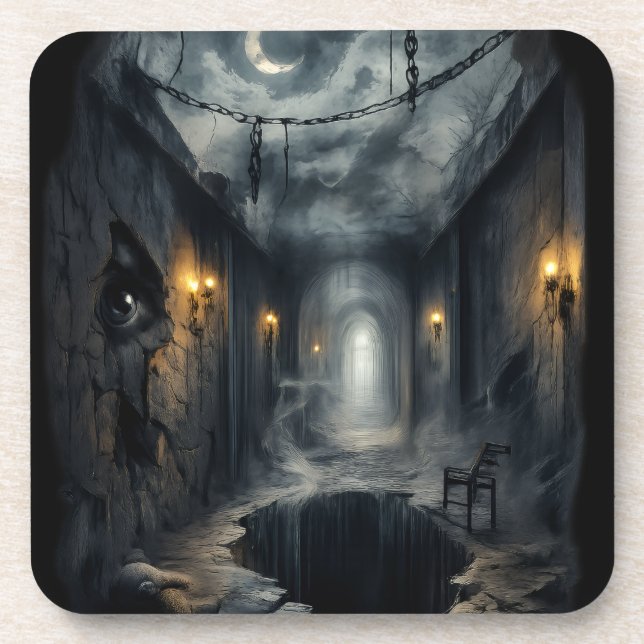 Posavasos Dark Haunted fantasy Corridor with Moonlit Sky  (Frente)