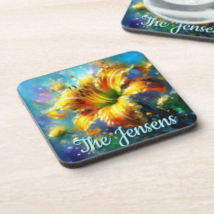 Posavasos Daylily Daylilies Flor Amarillo Verde azulado pers
