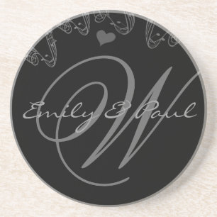 Posavasos de aniversario de boda con monograma mus