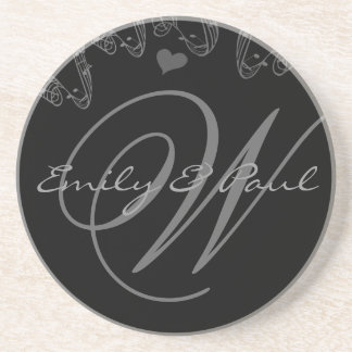 Posavasos de aniversario de boda con monograma mus