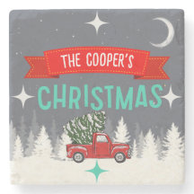 Posavasos de árbol de Navidad de piedra personaliz