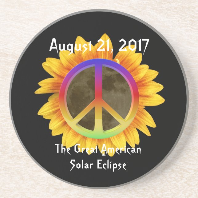 Posavasos De Arenisca 2017 Solar Eclipse, Sunflower and Peace Symbol (Frente)