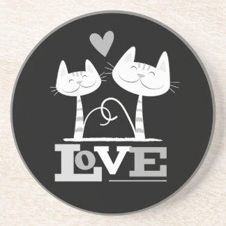 Posavasos De Arenisca 2 gatos blancos en el amor (práctico de costa de