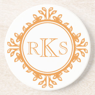 Posavasos De Arenisca 3 monograma carta real naranja tan borde hoja