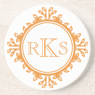 Posavasos De Arenisca 3 monograma carta real naranja tan borde hoja