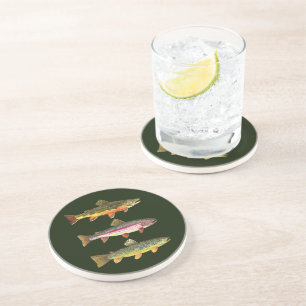 Posavasos De Arenisca 3 trucha para pescador o pescadora