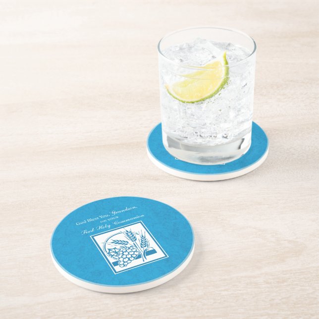 Posavasos De Arenisca Abuelo Primera Comunión Azul, Trigo, Uvas (Lado)