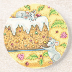 Posavasos De Arenisca Adorables ratones de Navidad llevando un postre de