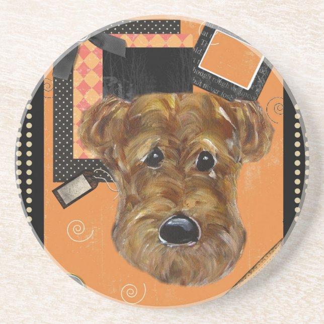POSAVASOS DE ARENISCA AIREDALE DE HALLOWEEN (Frente)