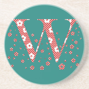 Posavasos De Arenisca alfabeto floral W (rojo y puntos)