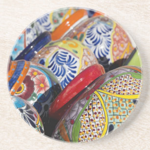 Posavasos De Arenisca Alfarería mexicana tradicional colorida pintada a