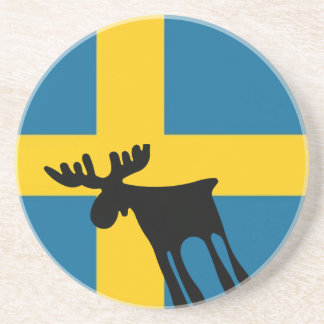 Posavasos De Arenisca Älg / Moose med Svenska flaggan