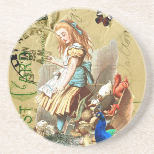 Posavasos De Arenisca Alicia vintage en el collage del país de las marav