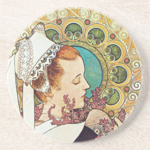 Posavasos De Arenisca Alphonse Mucha Enfermera Maid