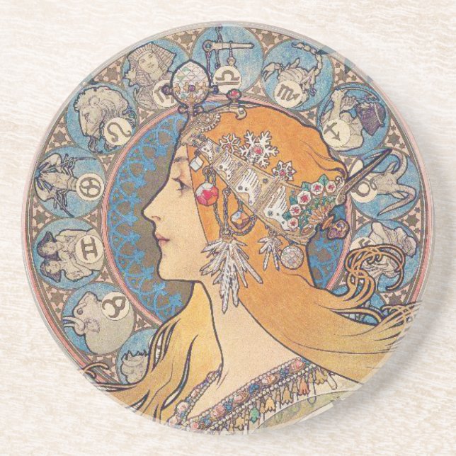 Posavasos De Arenisca Alphonse Mucha , “Zodiac” (Frente)