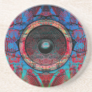 Posavasos De Arenisca Altavoces rojos de música en una pared rota