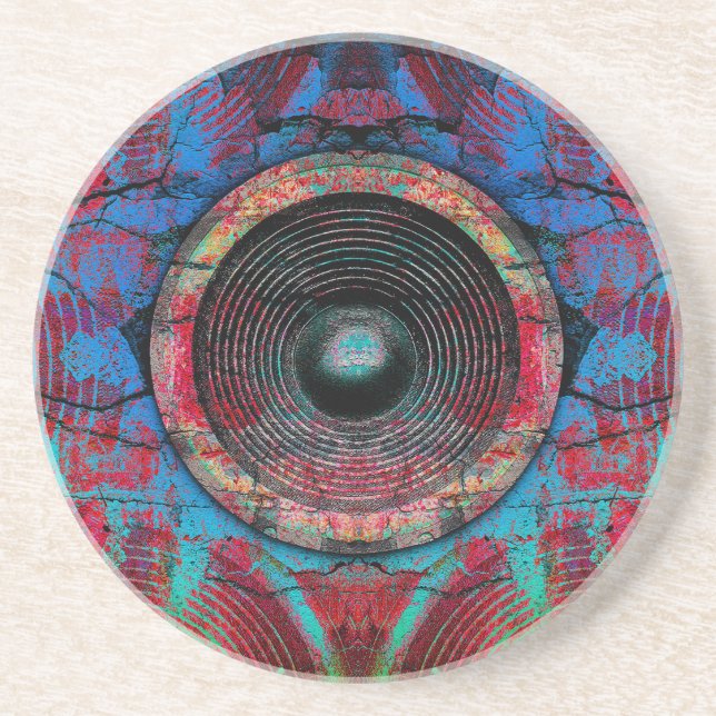 Posavasos De Arenisca Altavoces rojos de música en una pared rota (Frente)