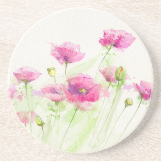 Posavasos De Arenisca Amapolas pintadas 3 de la acuarela (Frente)