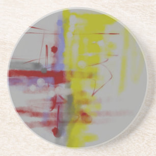 Posavasos De Arenisca Amarillo rojo gris abstracto expresionista