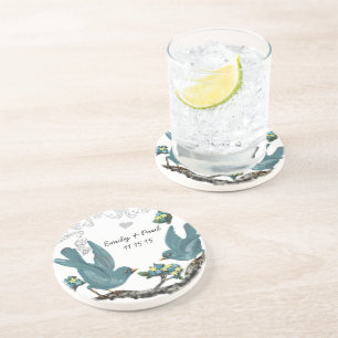 Posavasos De Arenisca Amarras de Aves Amores Azules y Amarillas Amarilla