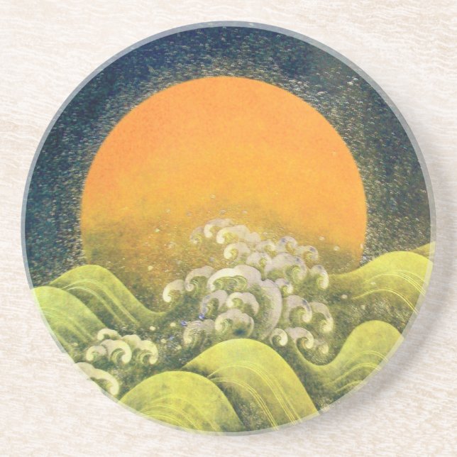 Posavasos De Arenisca AMATERASU , SUN GODDESS , amarillo verde negro (Frente)