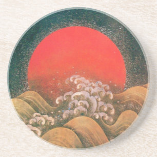 Posavasos De Arenisca AMATERASU ,SUN GODDESS negro marrón rojo