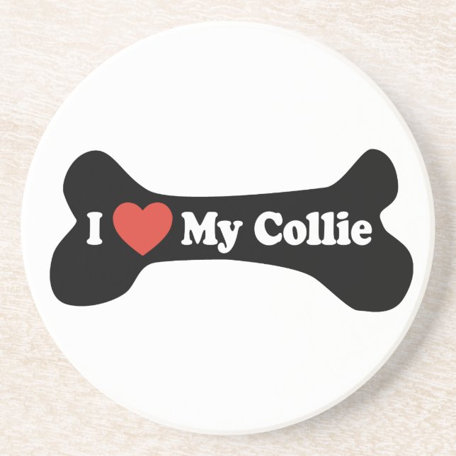 Posavasos De Arenisca Amo mi collie - hueso de perro (Frente)