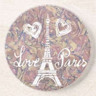 POSAVASOS DE ARENISCA AMOR PARÍS EIFFEL Y ACUARELA DEL CORAZÓN