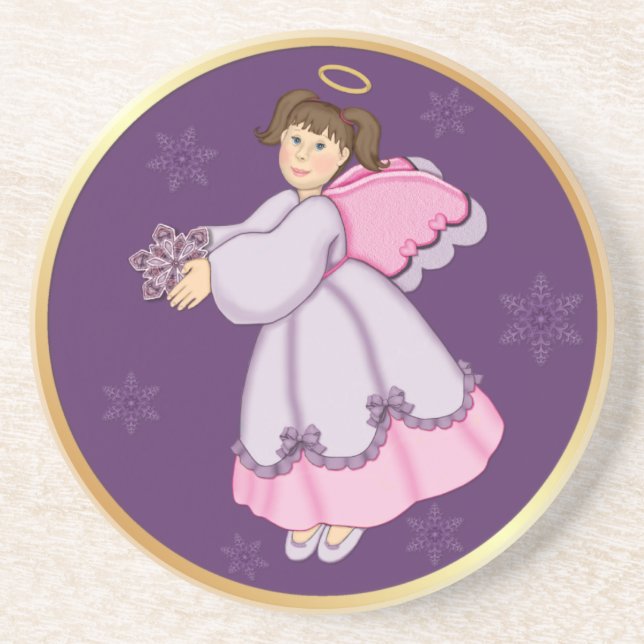 Posavasos De Arenisca Ángel de copas de nieve (Frente)