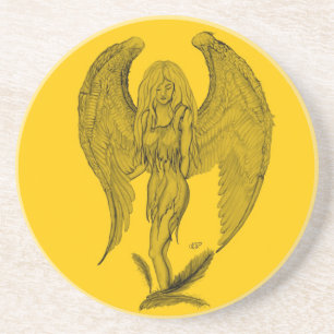 Posavasos De Arenisca Ángel Diseño negro y amarillo