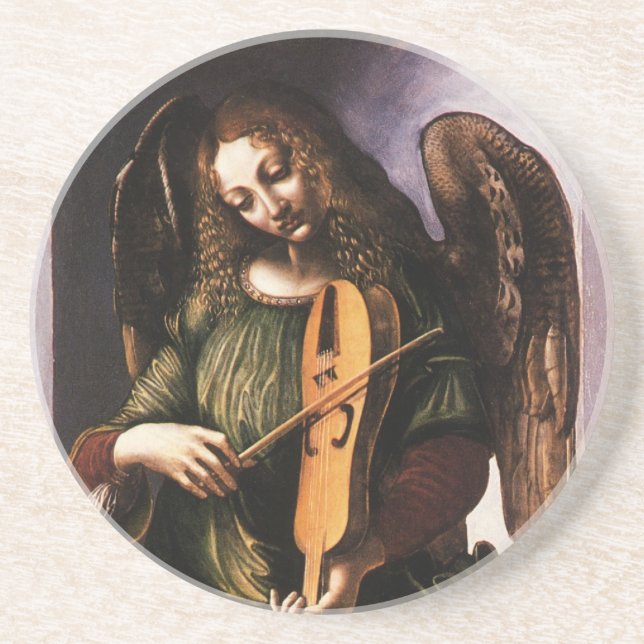 Posavasos De Arenisca Ángel en verde con un Vielle de Leonardo da Vinci (Frente)