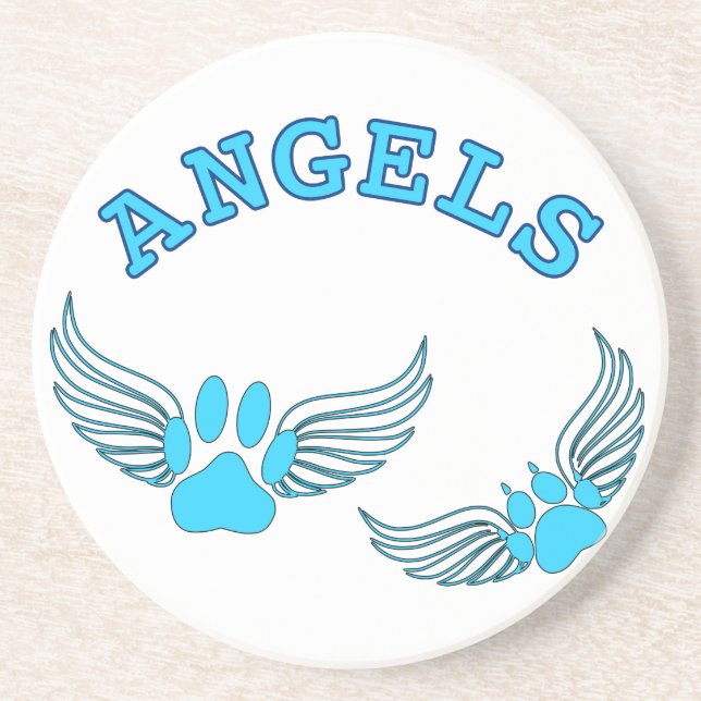 Posavasos De Arenisca Ángel Mascota Viñe En Azul (Frente)