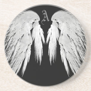 Posavasos De Arenisca ANGEL WINGS Personalizado Negro Monograma