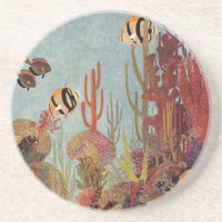 Angelfish en coral, pescado tropical vintage en el