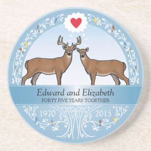 Posavasos De Arenisca Aniversario del 45º Boda, Buck & Doe personalizado