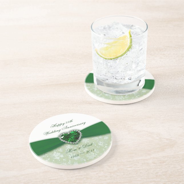 Posavasos De Arenisca Aniversario del 55° Boda de Damask (Lado)