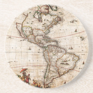 Posavasos De Arenisca Antiguo Litografía de Mapa de América del Norte y