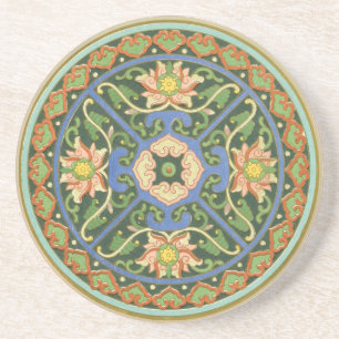 Posavasos De Arenisca Antiguo patrón chino de cloisonné: jade verde